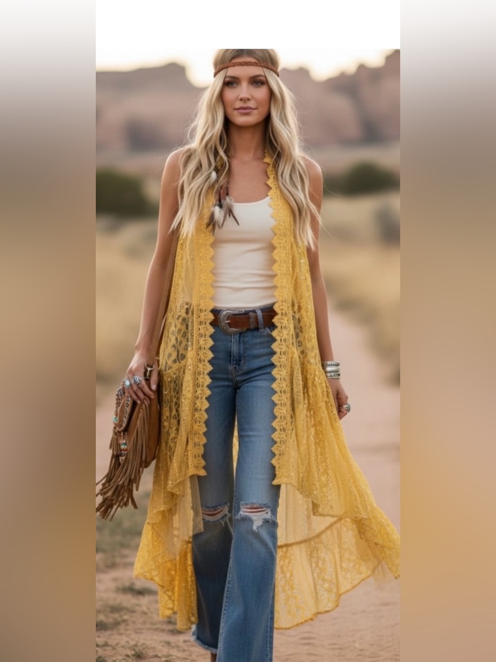 NEW Origami Bright Yellow Lace High-Low Duster Vest